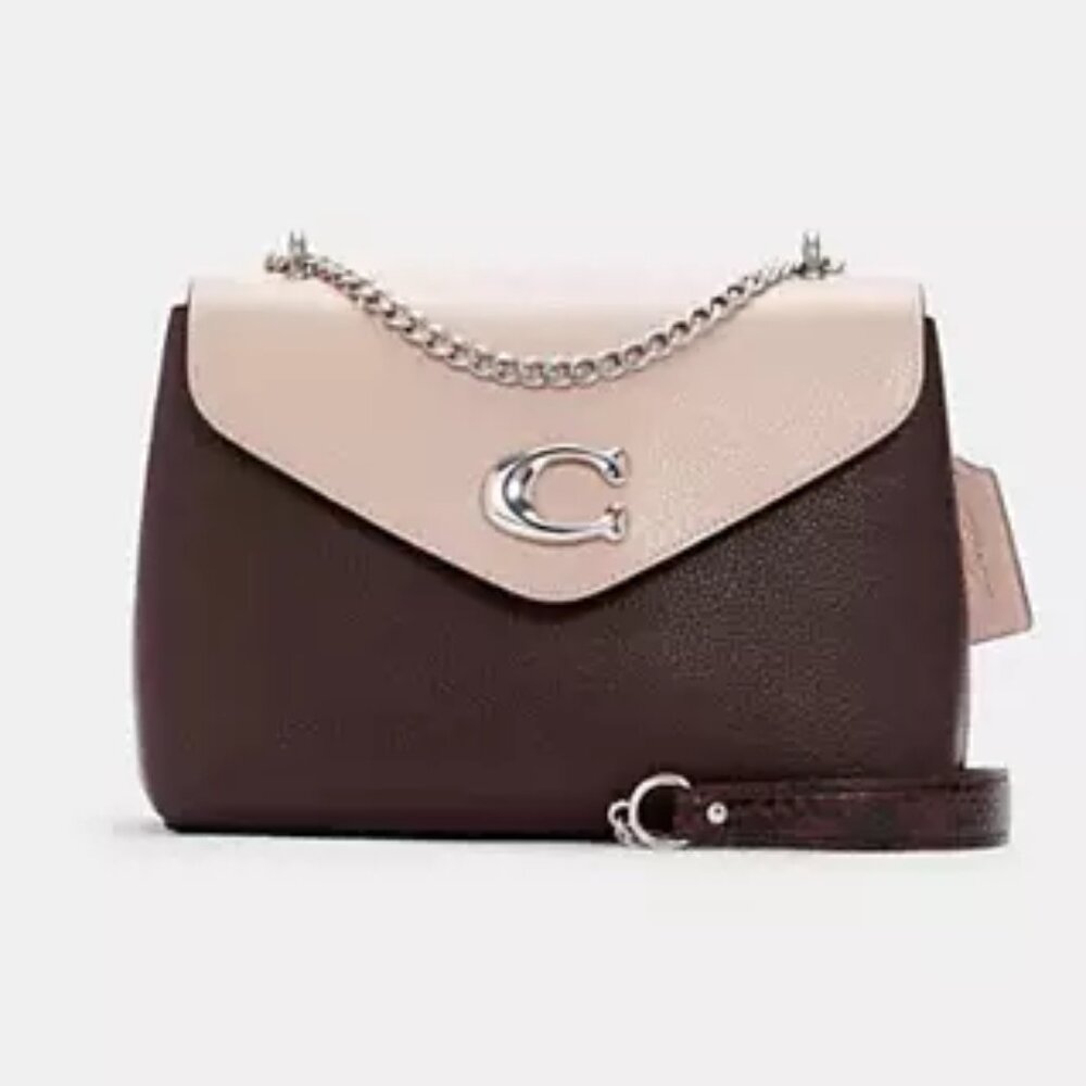 COACH Tammie Shoulder Bag In Colorblock Burgundy Pink Silver Hardware